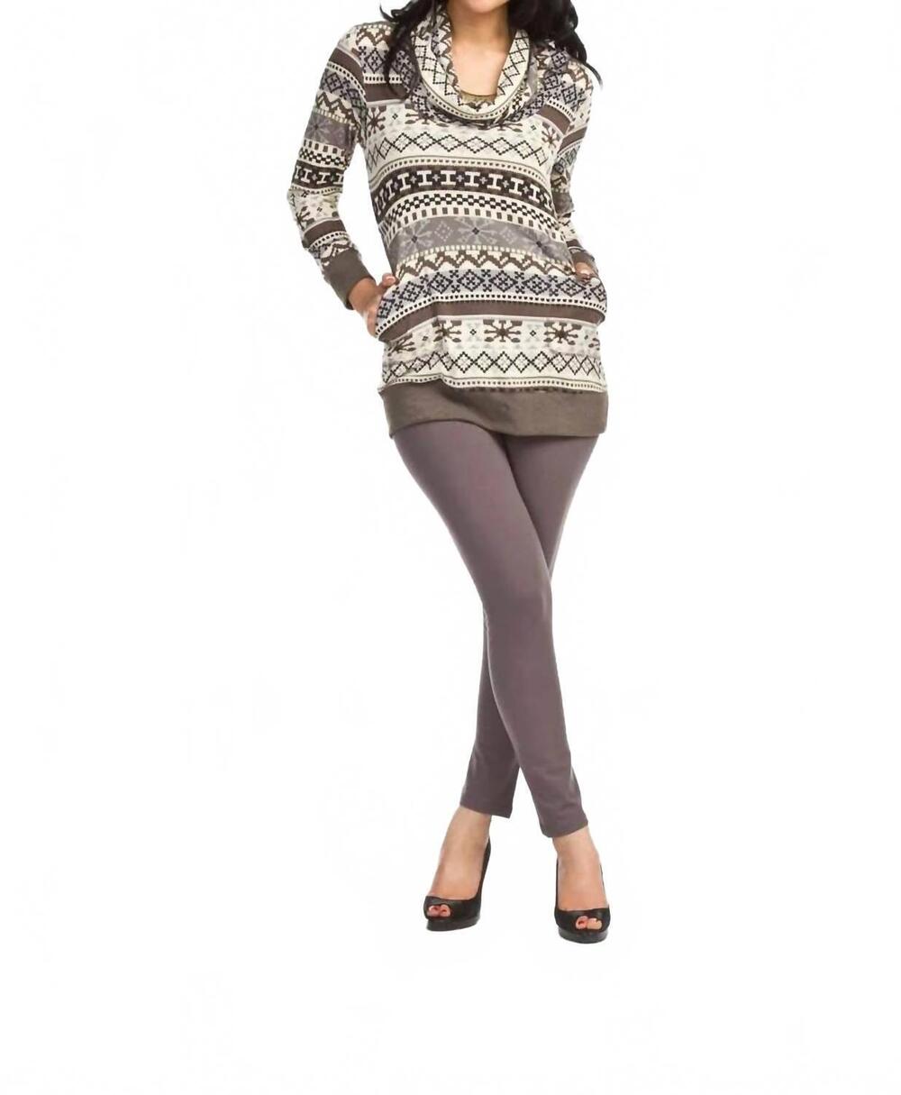 NEW PAPILLON long sleeve fair isle print cowl neck sweater in grey